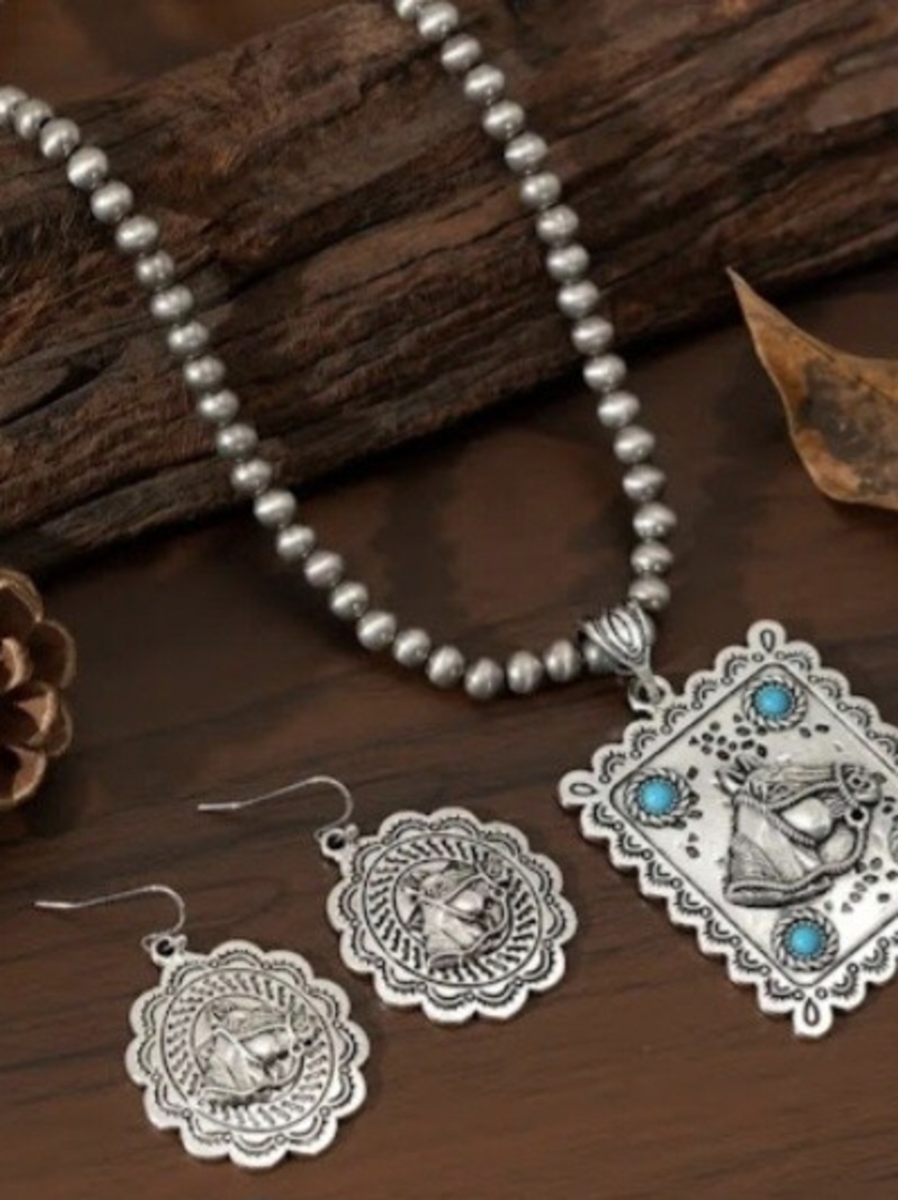 Wrangler Silver-Tone Navajo Pendant Necklace with Turquoise Accents